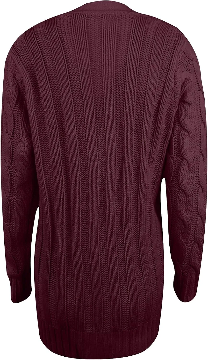 Womens Fall Open Front Cardigan Sweaters Button Up Long Sleeve Coats Cable Knit Sweaters Cardigans Chunky Outerwears