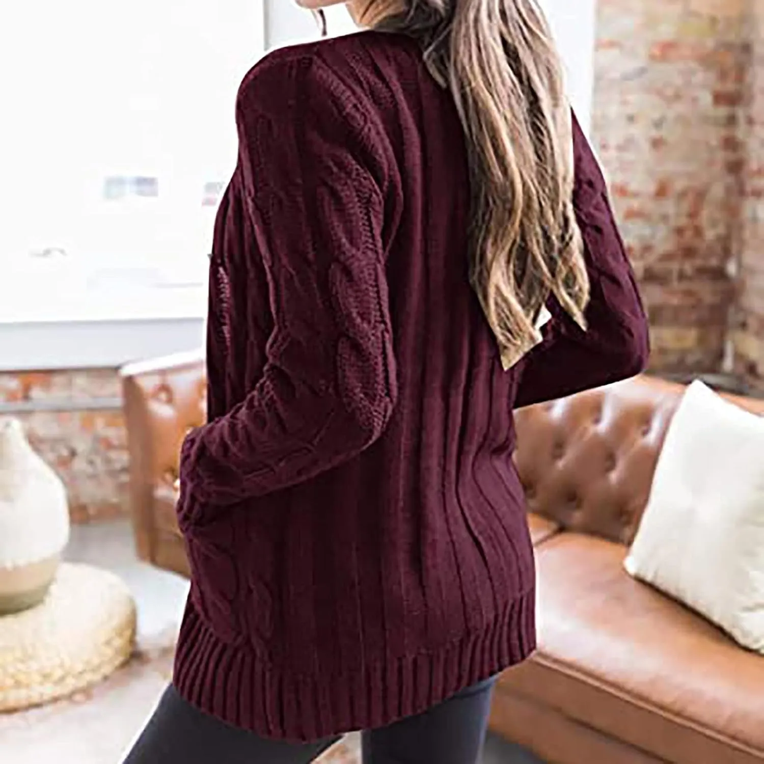 Womens Fall Open Front Cardigan Sweaters Button Up Long Sleeve Coats Cable Knit Sweaters Cardigans Chunky Outerwears