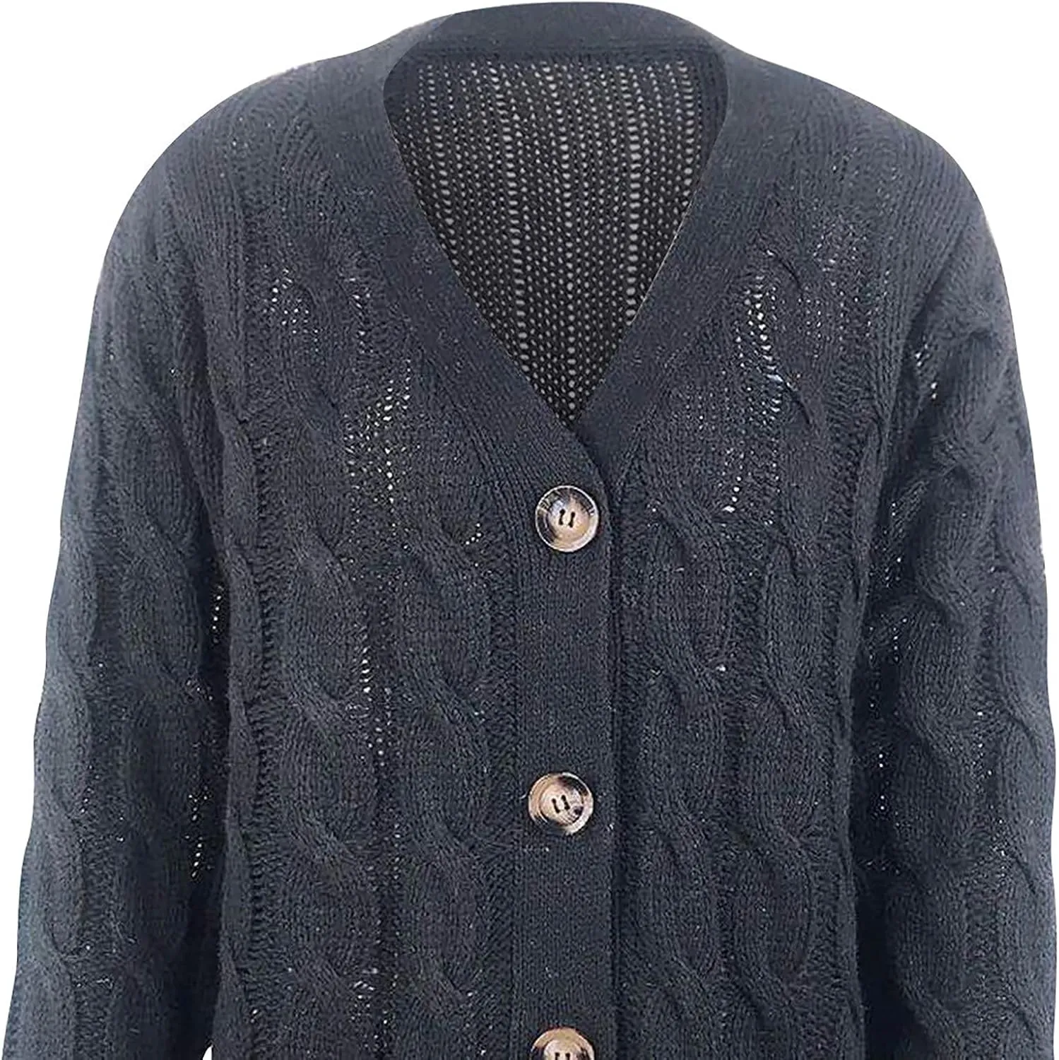 Womens Fall Sweater Open Front Cardigan Sweaters Button Long Sleeve Coats Outerwear Fashion Cable Knit Chunky Outwear