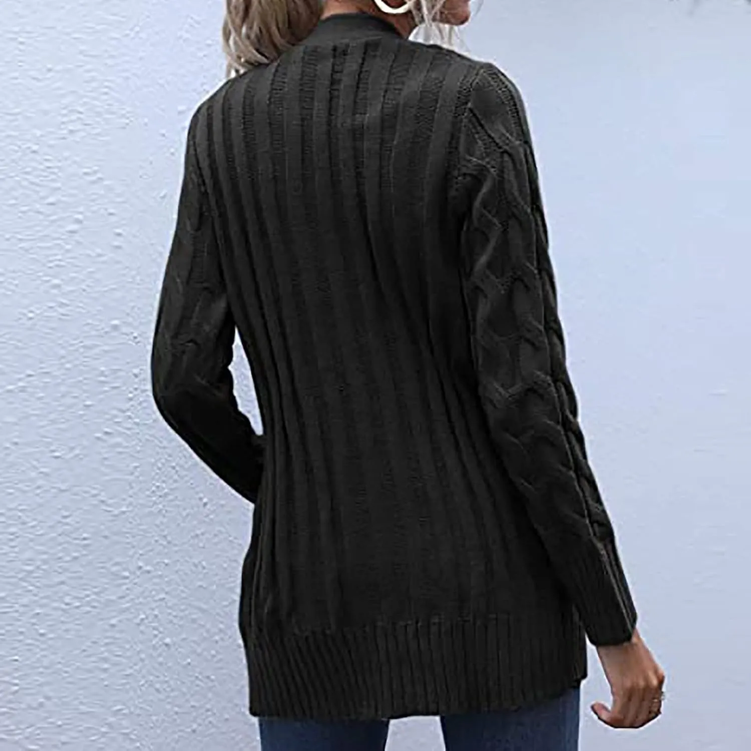 Womens Fall Sweater Open Front Cardigan Sweaters Button Long Sleeve Coats Outerwear Fashion Cable Knit Chunky Outwear