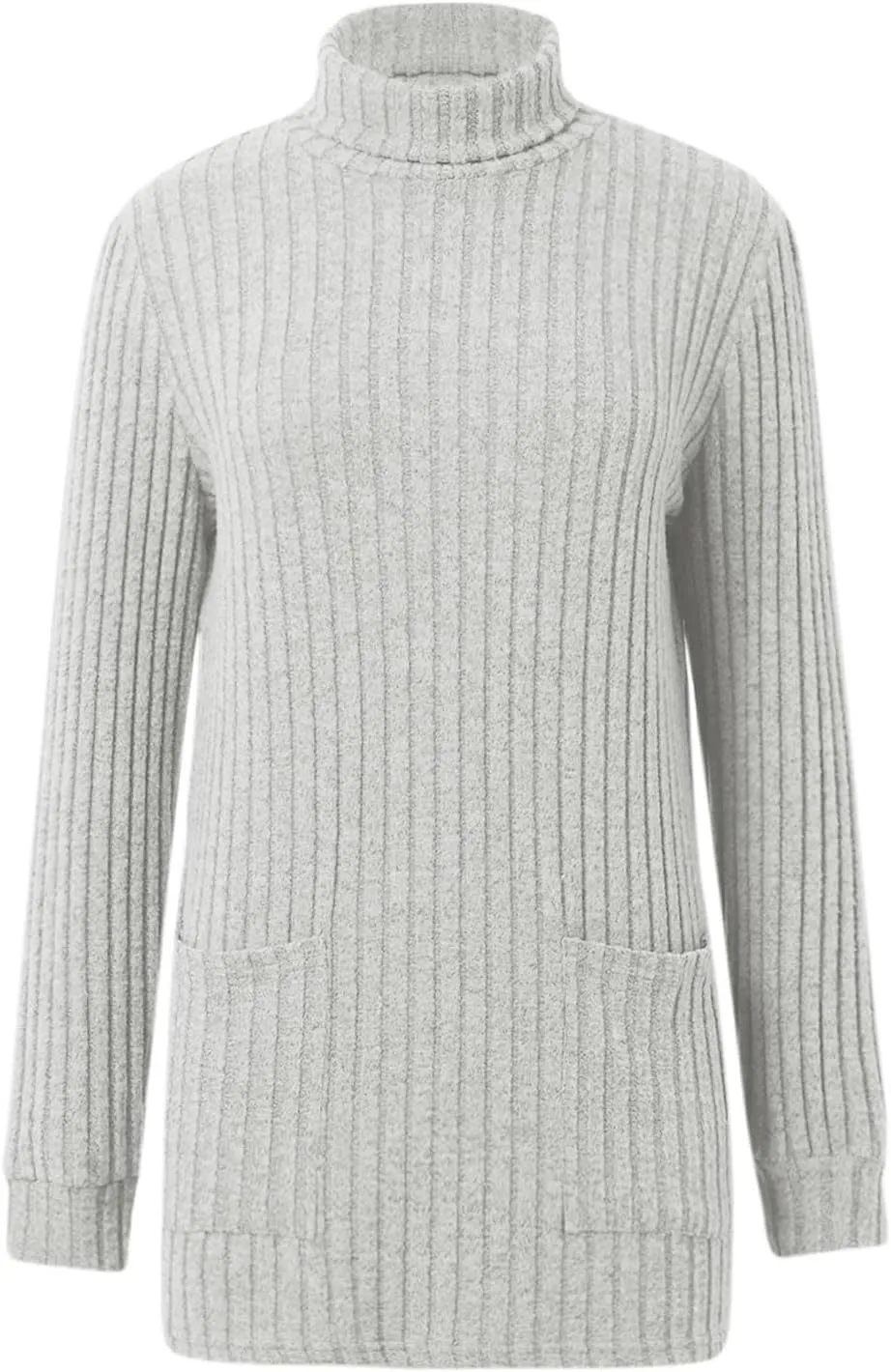 Womens Fall Turtleneck Sweater Tops Loose Fit Ribbed Knit Shirts Casual Lightweight Soft Pullover with Pockets