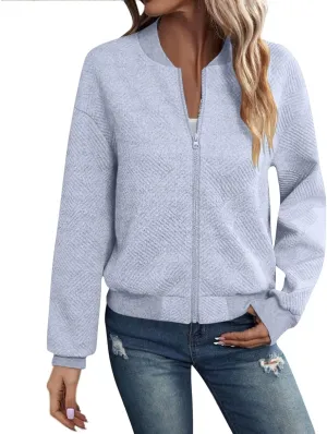 Womens Fashion 2024 Long Sleeve Zip Up Cardigan Sweatshirts Casual Cropped Pullover Jackets With Pockets