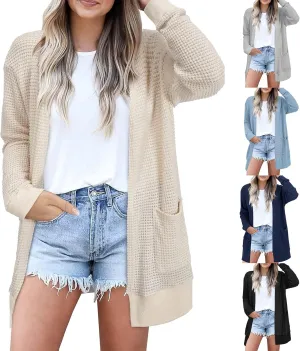 Womens Fashion Cardigan Sweater Lightweight Long Sleeve Cardigans Trendy Cable Knit Open Front Coat Outwear