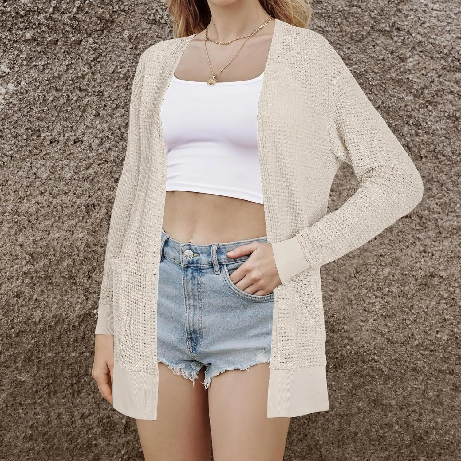 Womens Fashion Cardigan Sweater Lightweight Long Sleeve Cardigans Trendy Cable Knit Open Front Coat Outwear