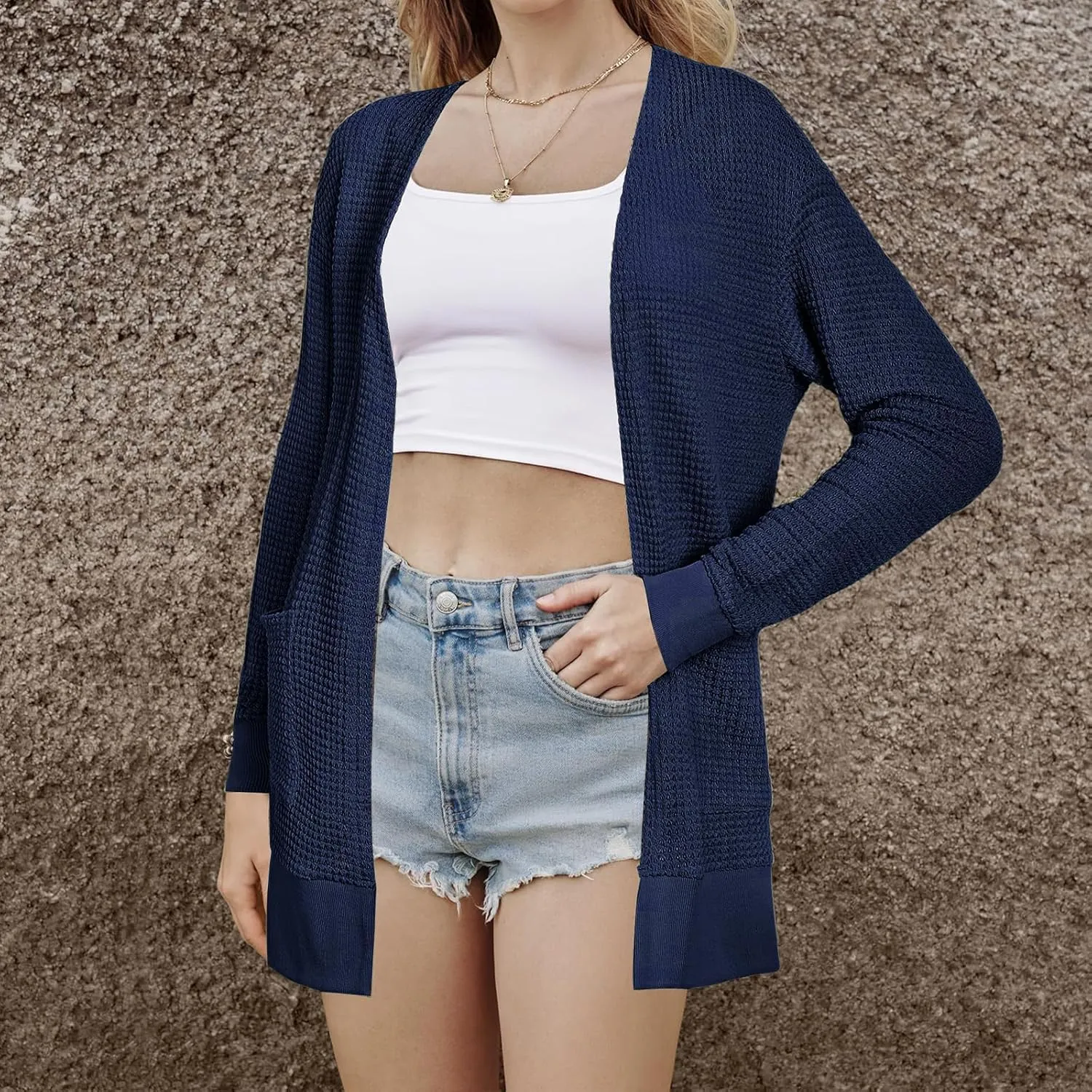 Womens Fashion Cardigan Sweater Lightweight Long Sleeve Cardigans Trendy Cable Knit Open Front Coat Outwear
