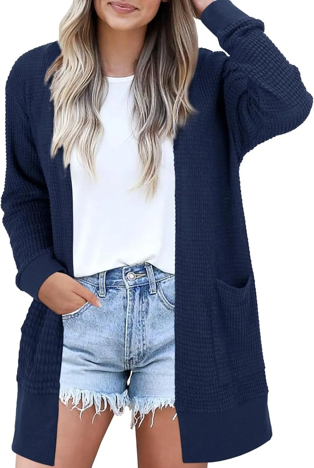 Womens Fashion Cardigan Sweater Lightweight Long Sleeve Cardigans Trendy Cable Knit Open Front Coat Outwear