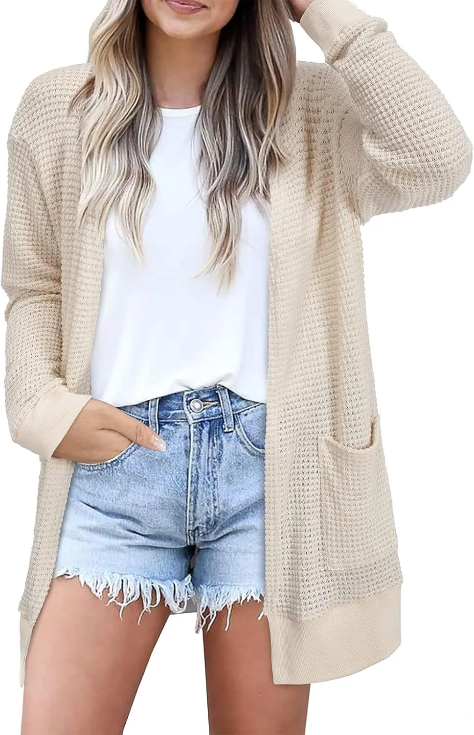 Womens Fashion Cardigan Sweater Lightweight Long Sleeve Cardigans Trendy Cable Knit Open Front Coat Outwear