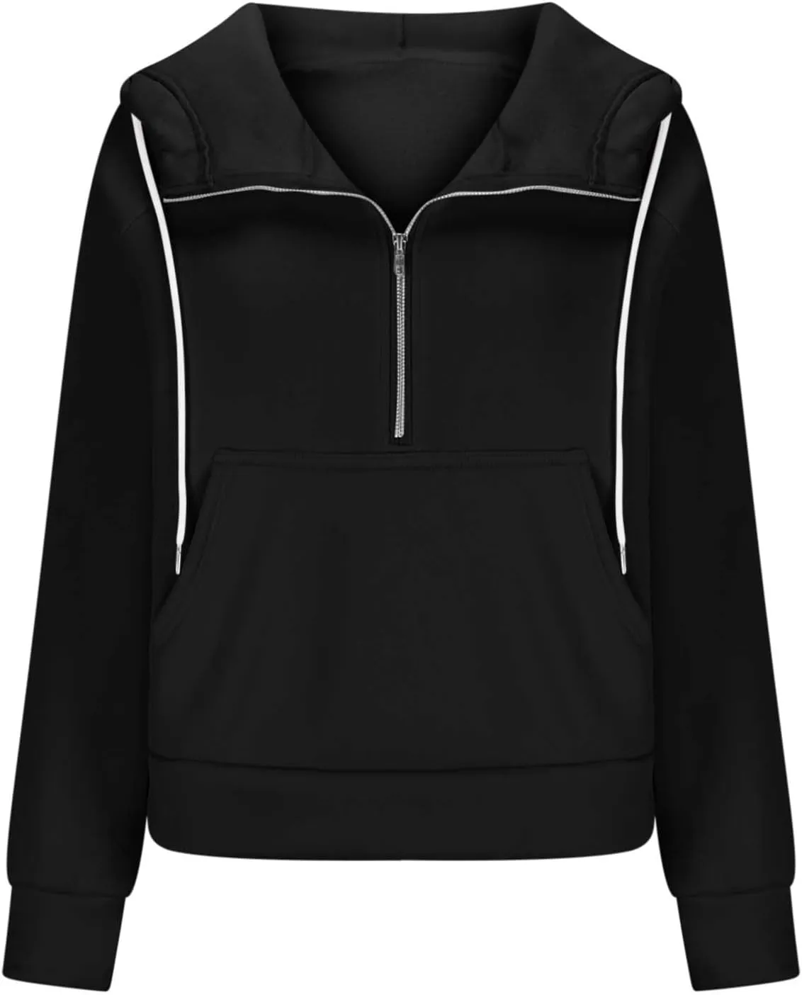 Women'S Fashion Hoodies Cropped Half Zip Pullover Tops Casual Loose Hoodie With Thumb Hole Fleece Soft Sweatshirt 2024