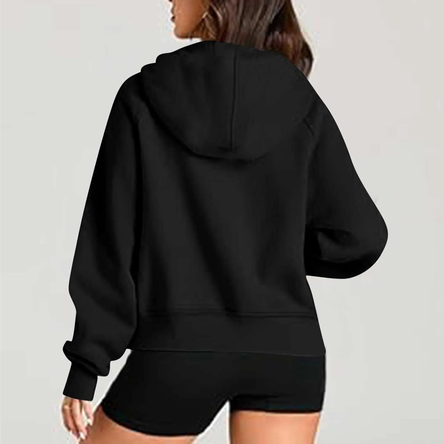 Women'S Fashion Hoodies Cropped Half Zip Pullover Tops Casual Loose Hoodie With Thumb Hole Fleece Soft Sweatshirt 2024
