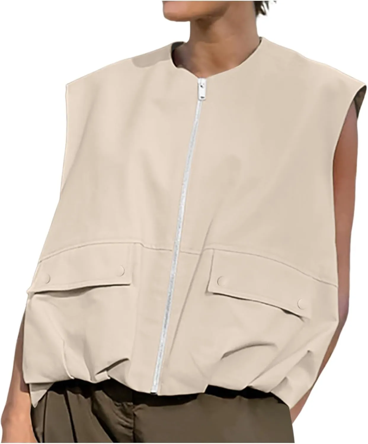 Womens Fashion Sleeveless Sweatshirt Casual Full Zip Pocket Pullover Tops Loose Lightweight Open Front Cardigan Coat