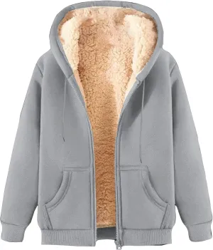 Womens Fleece Hoodie 2024 Fall Winter Fuzzy Sherpa Lined Hooded Sweatshirt Warm Casual Zip Up Jacket Trendy Outfits