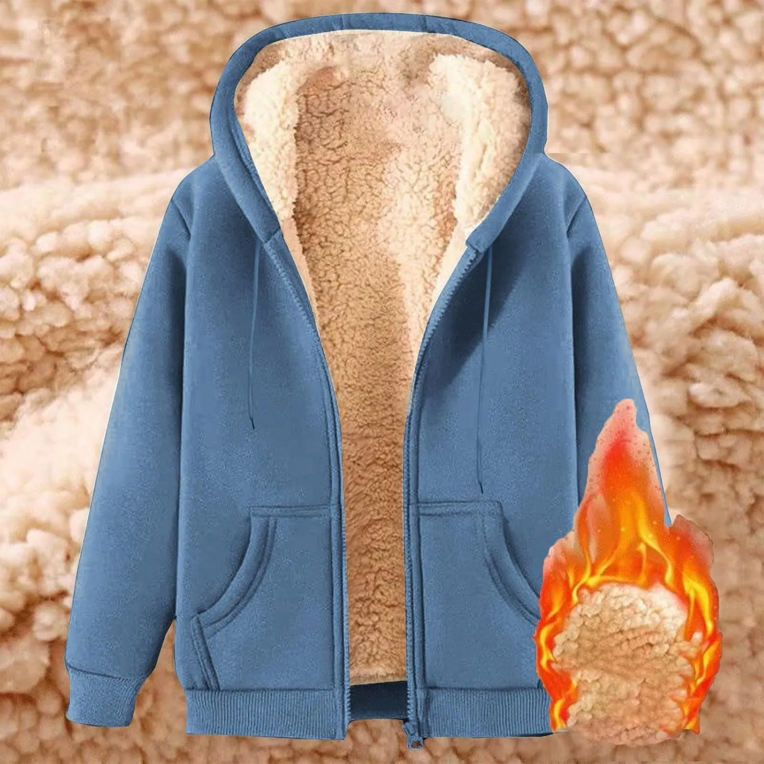 Womens Fleece Hoodie 2024 Fall Winter Fuzzy Sherpa Lined Hooded Sweatshirt Warm Casual Zip Up Jacket Trendy Outfits