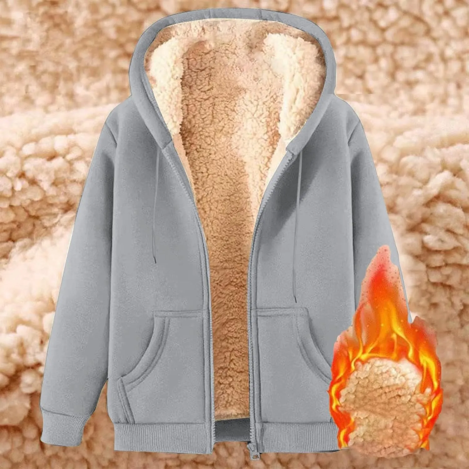 Womens Fleece Hoodie 2024 Fall Winter Fuzzy Sherpa Lined Hooded Sweatshirt Warm Casual Zip Up Jacket Trendy Outfits
