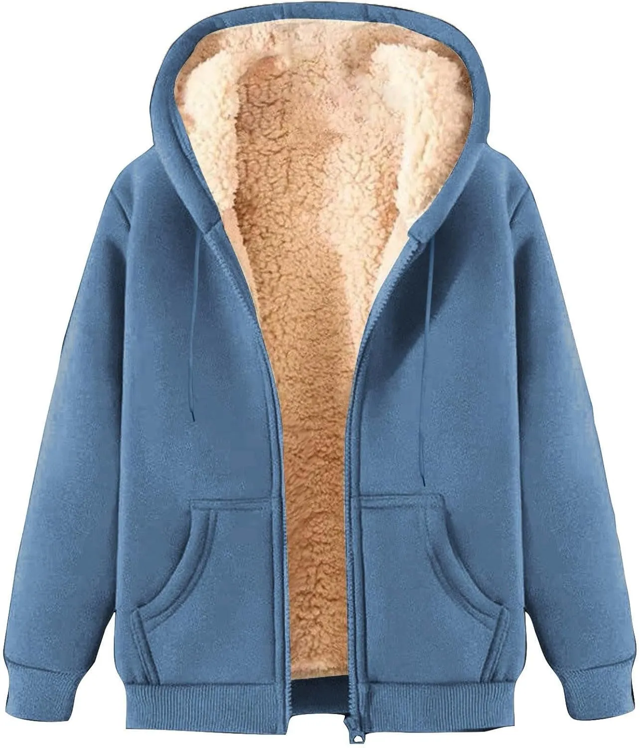 Womens Fleece Hoodie 2024 Fall Winter Fuzzy Sherpa Lined Hooded Sweatshirt Warm Casual Zip Up Jacket Trendy Outfits