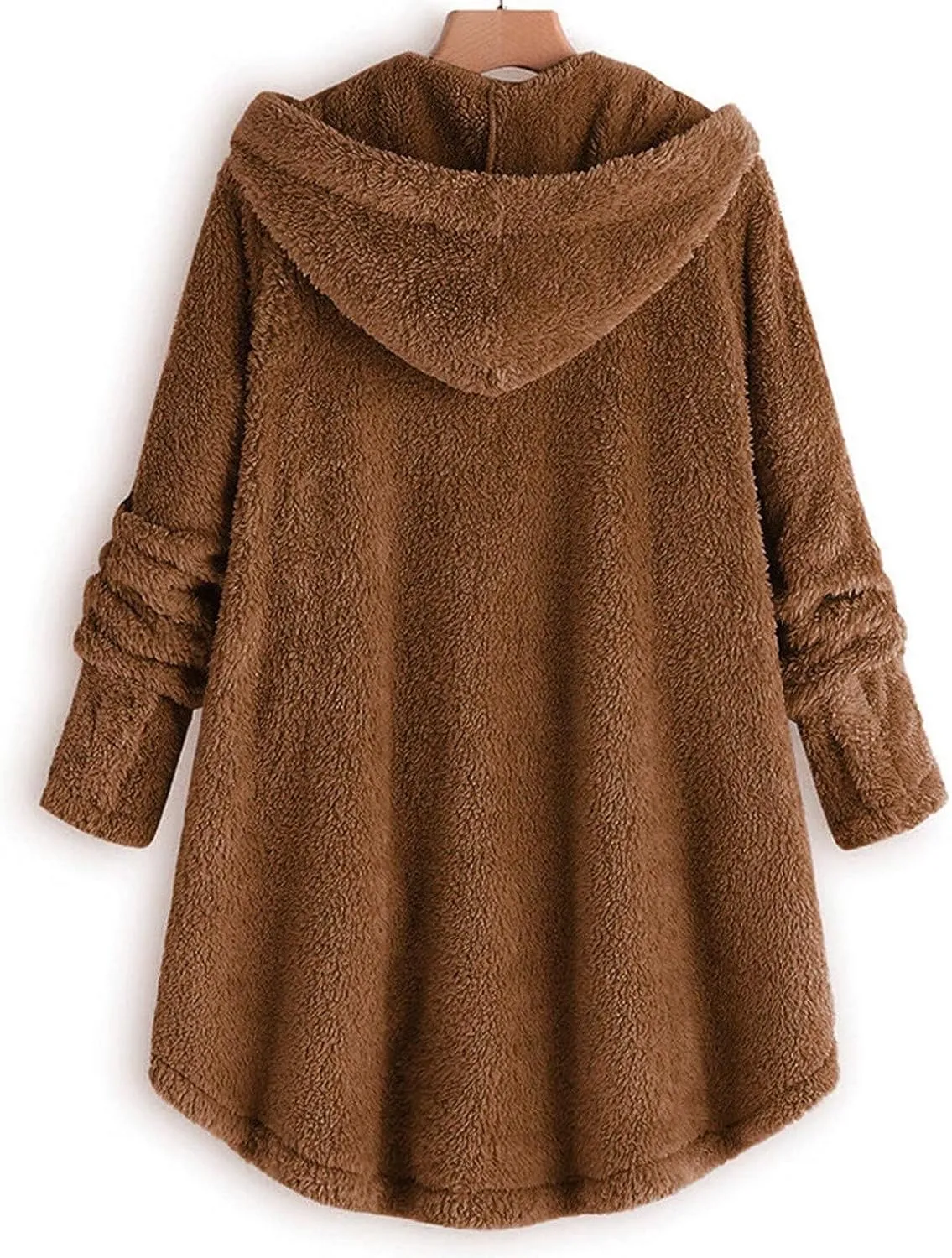 Womens Fleece Jacket 2024 Fall Winter Long Sleeve Button Sherpa Coats Cardigans Hood Fuzzy Outerwear with Pockets