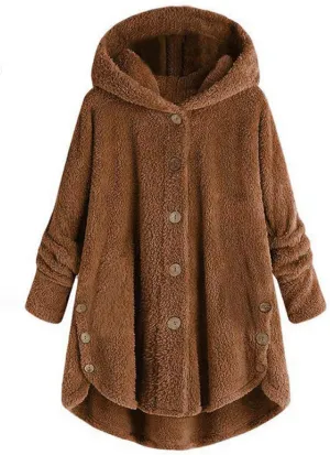 Womens Fleece Jacket 2024 Fall Winter Long Sleeve Button Sherpa Coats Cardigans Hood Fuzzy Outerwear with Pockets