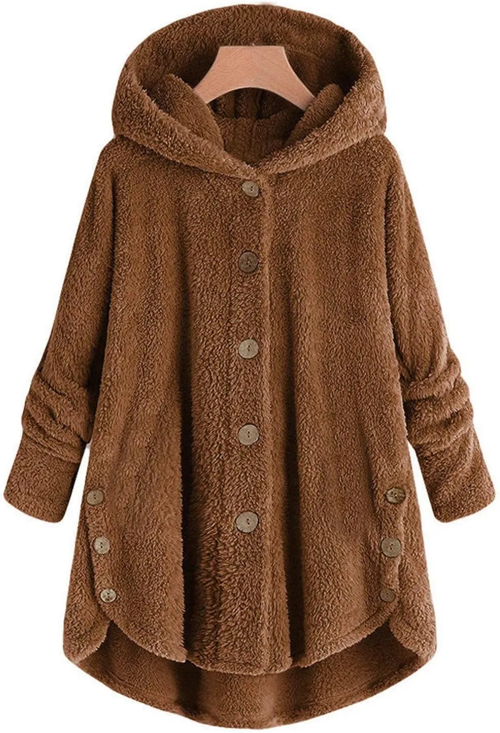 Womens Fleece Jacket 2024 Fall Winter Long Sleeve Button Sherpa Coats Cardigans Hood Fuzzy Outerwear with Pockets