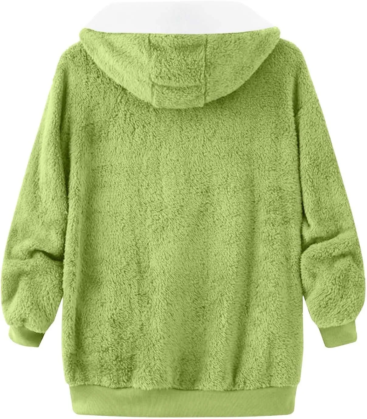 Womens Fleece Jacket Winter Loose Warm Open Front Full Zip Up Drawstring Hooded Sweater Coat Daily Casual Hoodies Coat