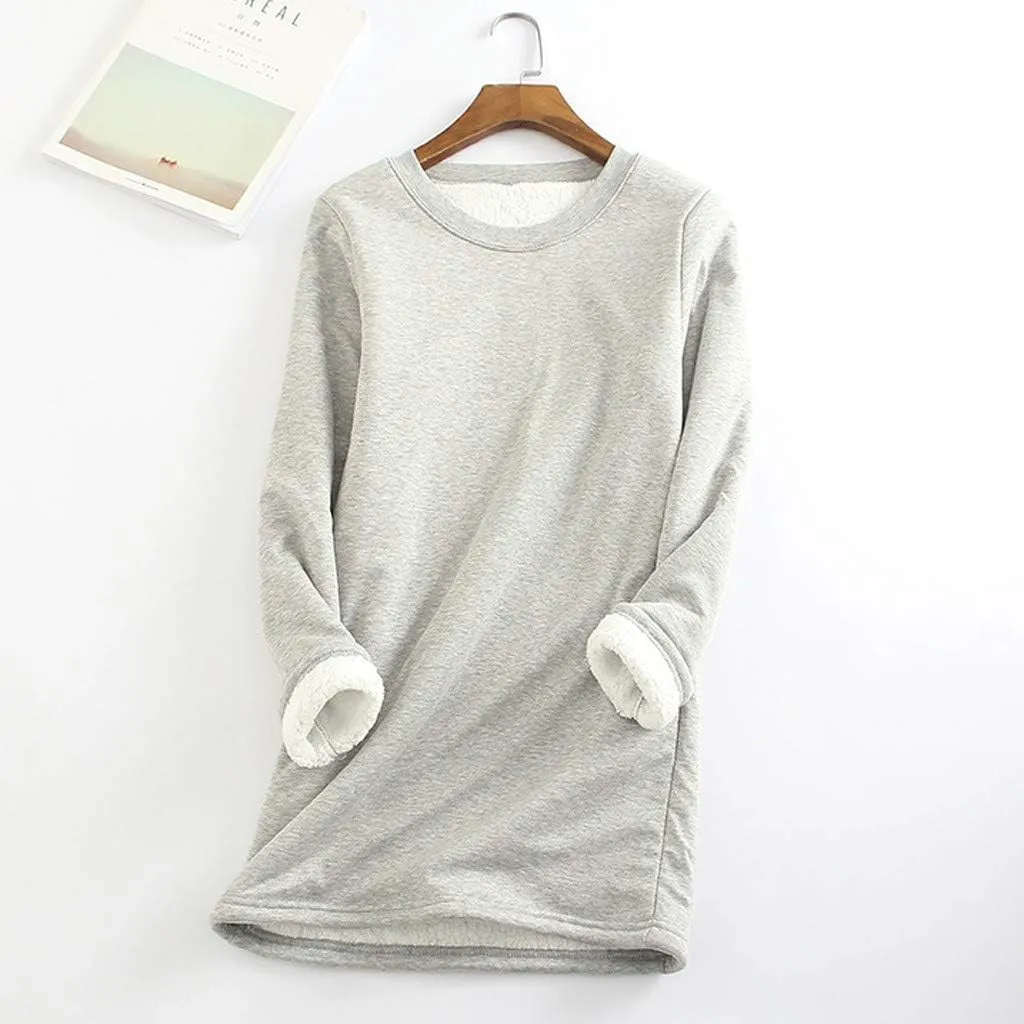 Women's Fleece Lined Crewneck Sweatshirt Long Sleeve Casual Warm 2024 Winter Fall Pullover Tops