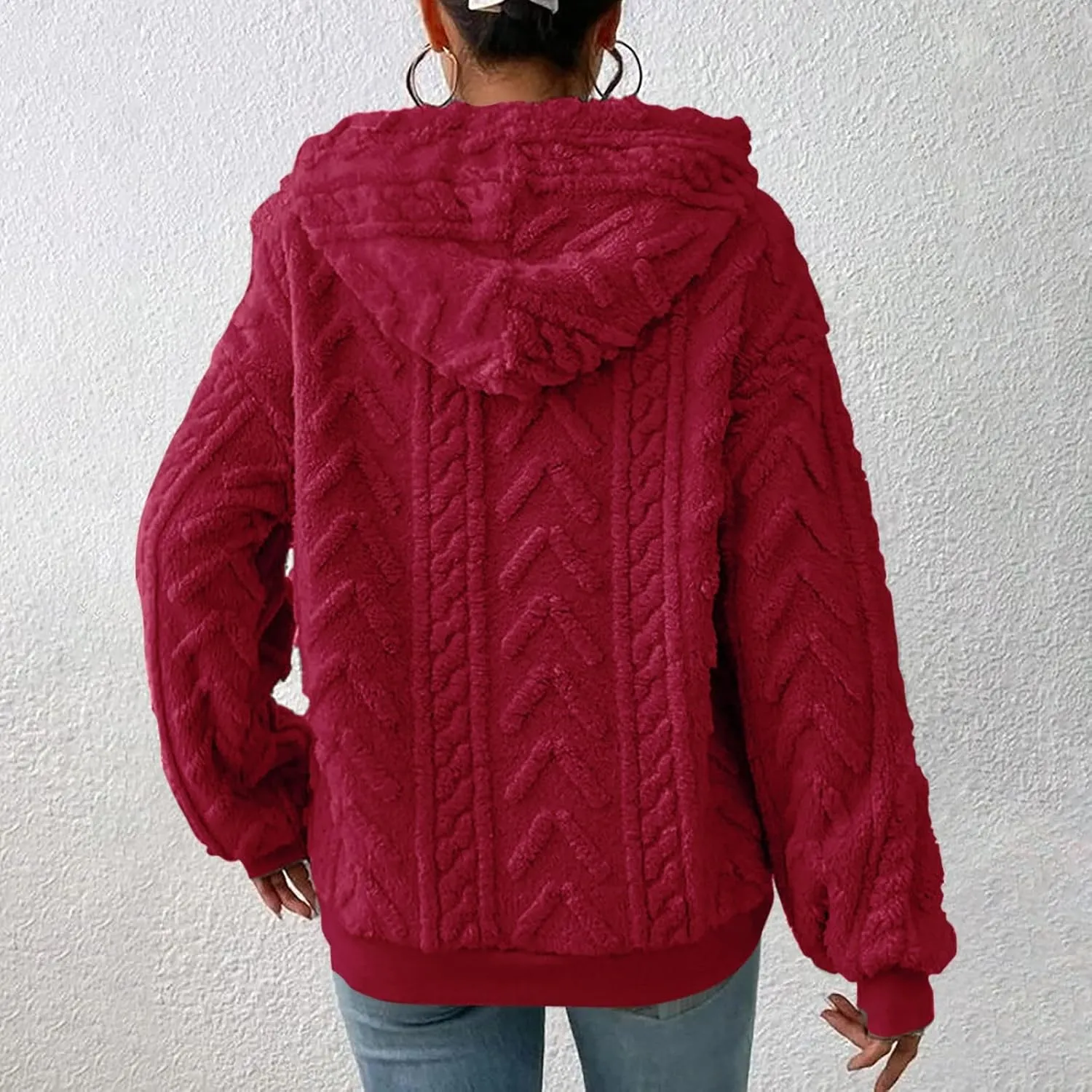 Womens Fuzzy Sherpa Pullover Hoodie Sweatshirts Long Sleeve Sport Front Pocket Sweaters Fall Outwear Winter Hooded
