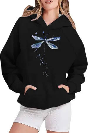 Women's Graphic Sweatshirts with Hood Funny Print Pocket Hoodies Oversized Long Sleeve Cute Sweater Workout Tops Fall
