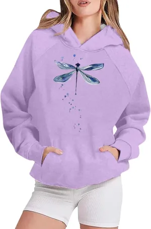 Women's Graphic Sweatshirts with Hood Funny Print Pocket Hoodies Oversized Long Sleeve Cute Sweater Workout Tops Fall