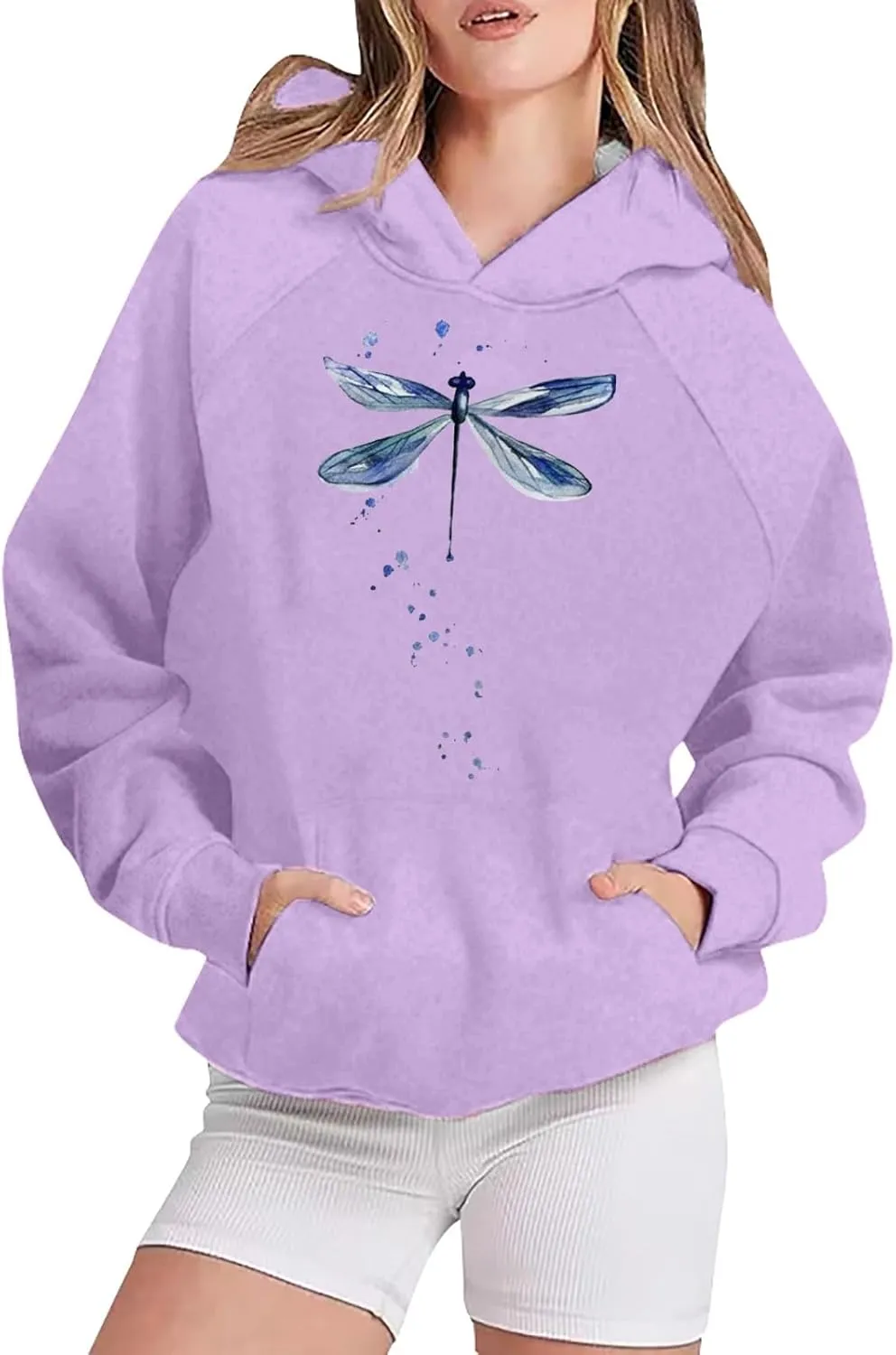 Women's Graphic Sweatshirts with Hood Funny Print Pocket Hoodies Oversized Long Sleeve Cute Sweater Workout Tops Fall
