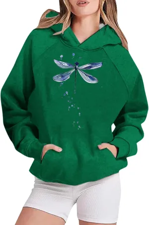 Women's Graphic Sweatshirts with Hood Funny Print Pocket Hoodies Oversized Long Sleeve Cute Sweater Workout Tops Fall