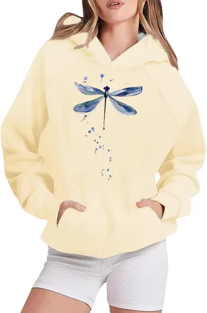 Women's Graphic Sweatshirts with Hood Funny Print Pocket Hoodies Oversized Long Sleeve Cute Sweater Workout Tops Fall