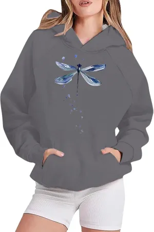 Women's Graphic Sweatshirts with Hood Funny Print Pocket Hoodies Oversized Long Sleeve Cute Sweater Workout Tops Fall