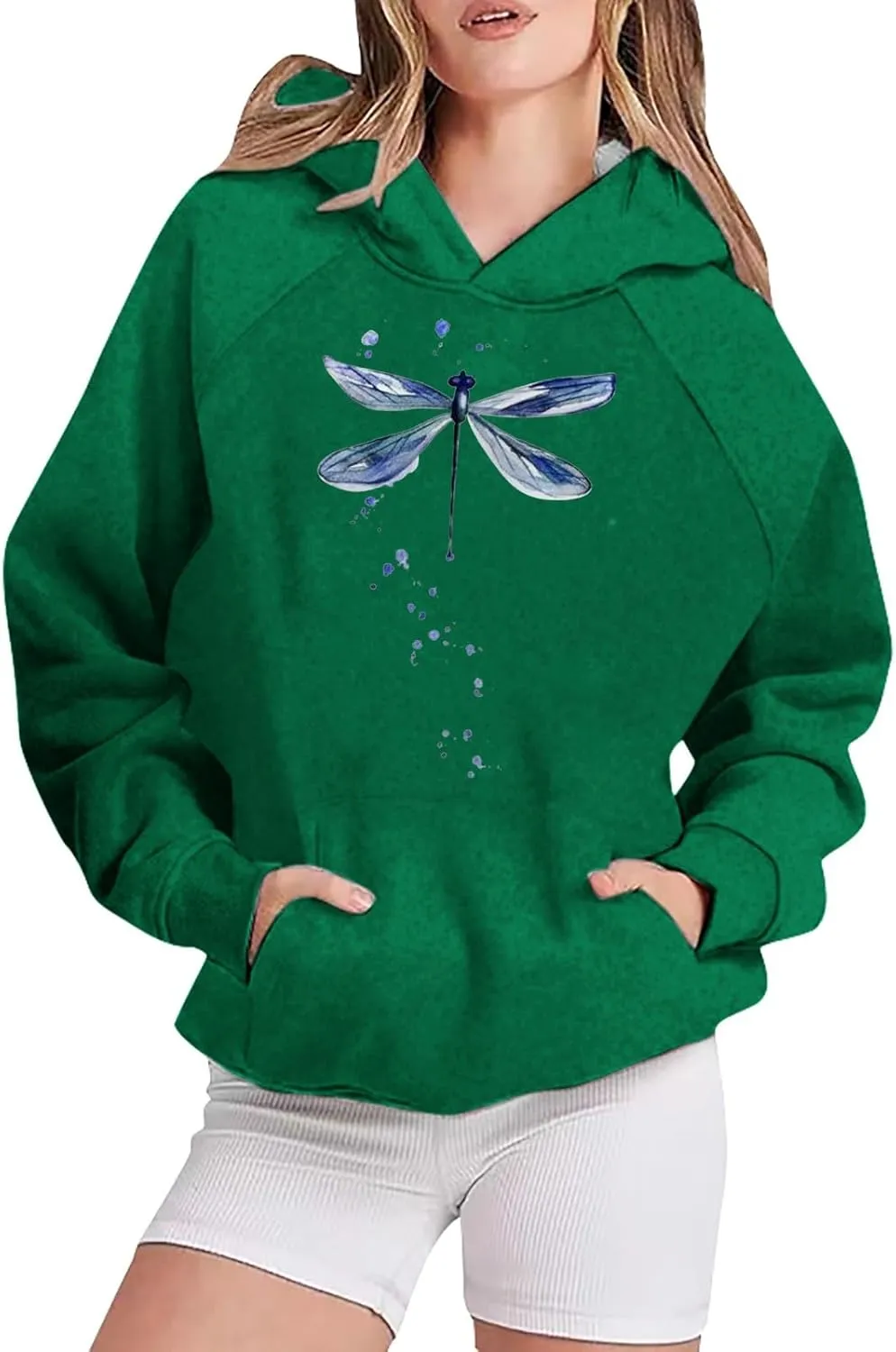 Women's Graphic Sweatshirts with Hood Funny Print Pocket Hoodies Oversized Long Sleeve Cute Sweater Workout Tops Fall