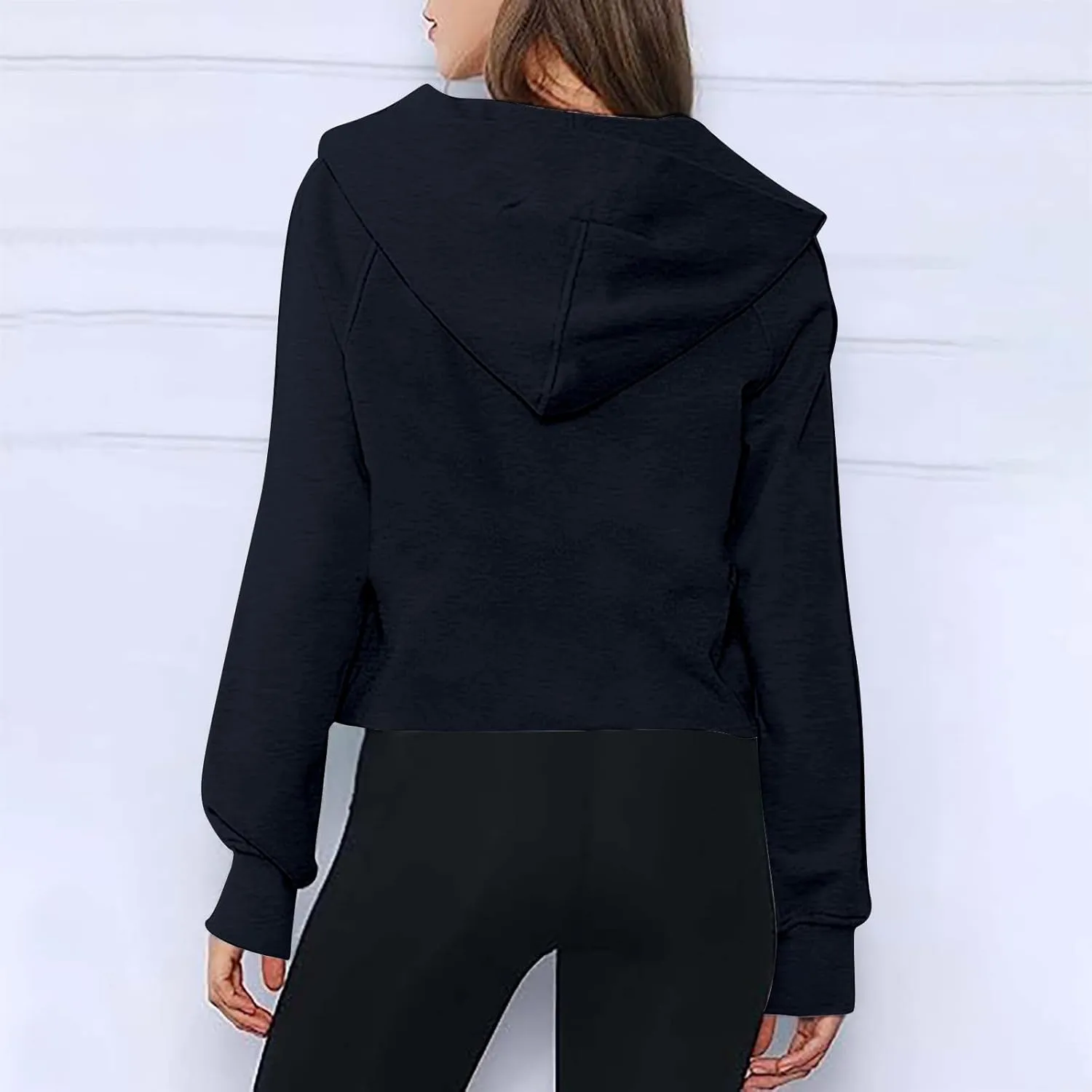 Women's Half Zip Cropped Sweatshirts Fleece Casual Loose Hoodie Quarter Zip Trendy Y2k Pullover Sweater With Pocket