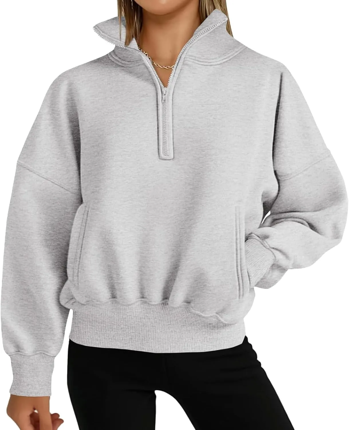 Womens Half Zip Sweatshirt Fleece Oversized Cropped Sweatshirt Long Sleeve Pullover Tops Fall Winter Outfits Clothes