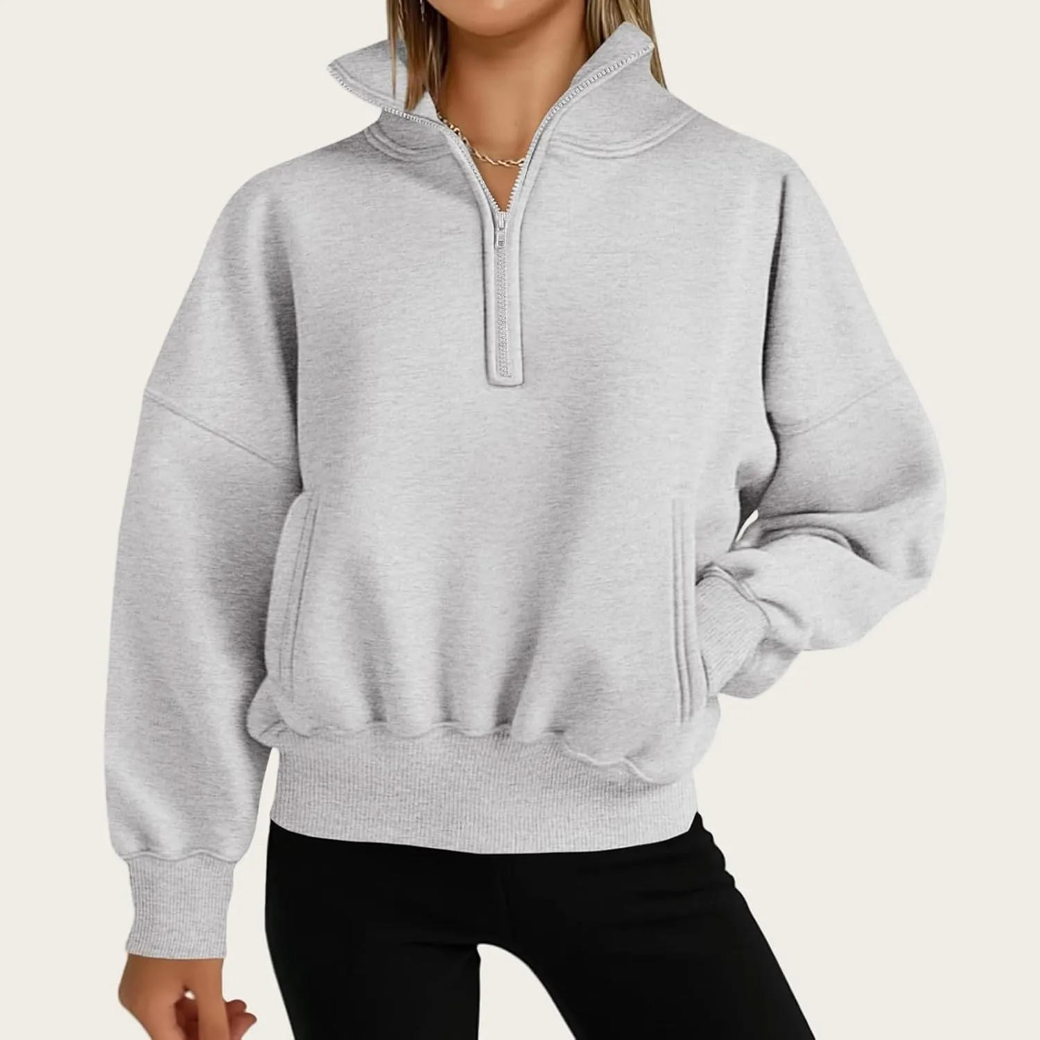 Womens Half Zip Sweatshirt Fleece Oversized Cropped Sweatshirt Long Sleeve Pullover Tops Fall Winter Outfits Clothes