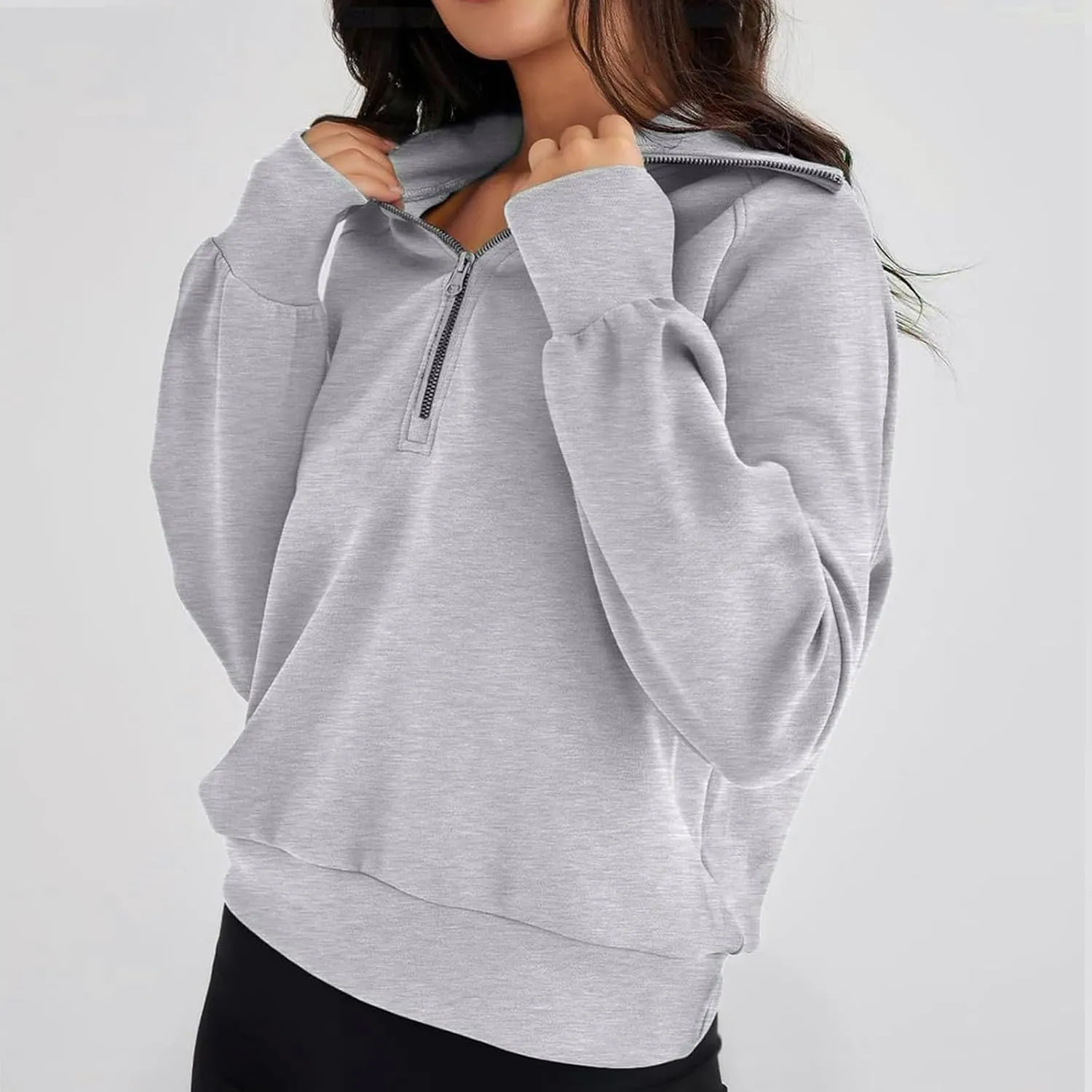 Womens Half Zip Sweatshirts Cropped Fleece Hoodies Quarter Zip Up Pullover Sweaters Fall Casual Loose Fit Top