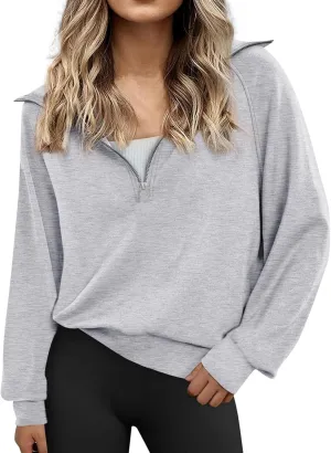 Womens Half Zip Sweatshirts Cropped Fleece Hoodies Quarter Zip Up Pullover Sweaters Fall Casual Loose Fit Top
