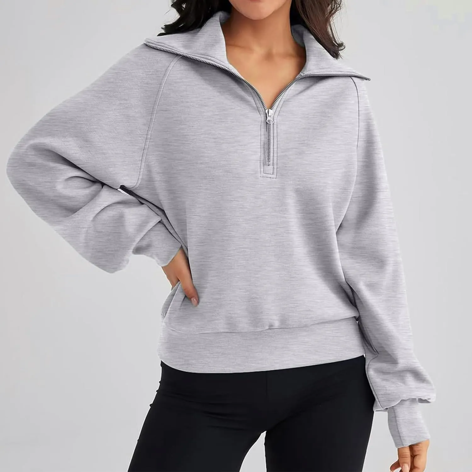 Womens Half Zip Sweatshirts Cropped Fleece Hoodies Quarter Zip Up Pullover Sweaters Fall Casual Loose Fit Top