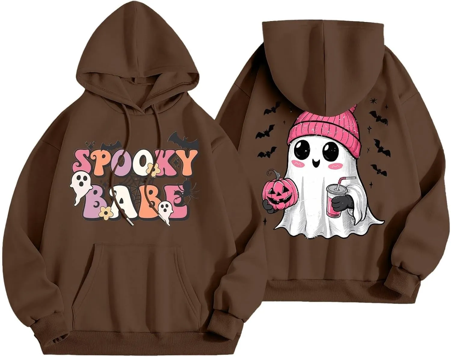Womens Halloween Sweatshirt Cute Ghost Graphic Hoodies Funny Spooky Pumpkin Face Tops Fall Season Sweatshirts Clothes