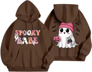 Womens Halloween Sweatshirt Cute Ghost Graphic Hoodies Funny Spooky Pumpkin Face Tops Fall Season Sweatshirts Clothes