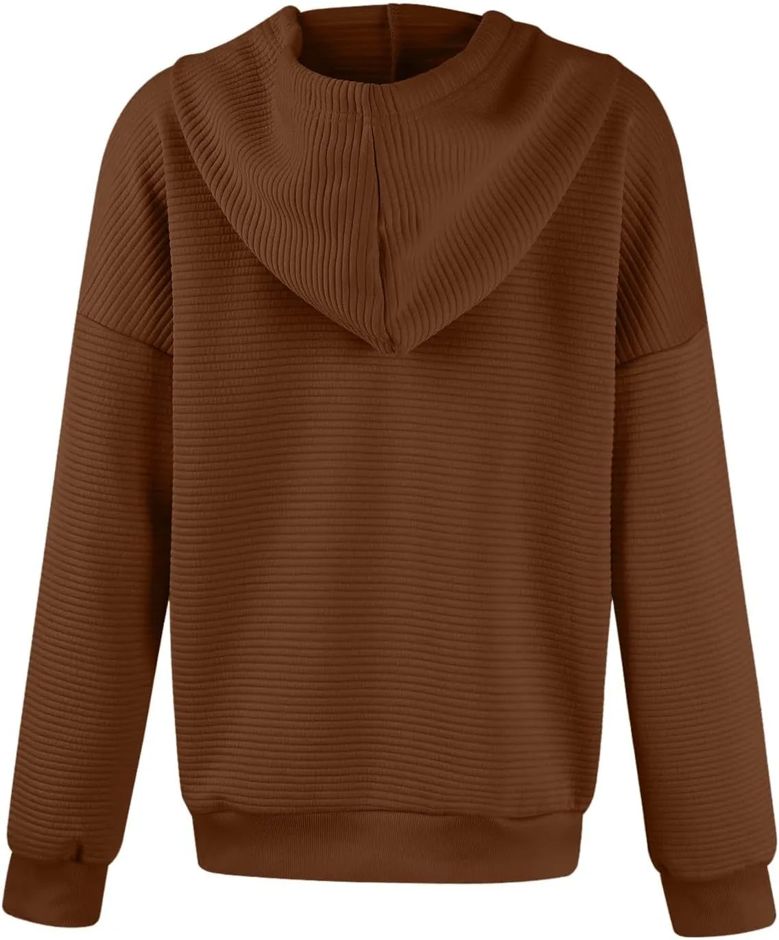 Womens Hoodie Full Zipper Casual Long Sleeve Hooded Solid Color Drawstring Pullover Drop Shoulder Tops Kangaroo Pocket
