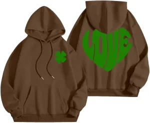 Women's Hoodies Heart Print Graphic Long Sleeve Oversized Sweatshirts Drawstring Pullover Top with Pockets