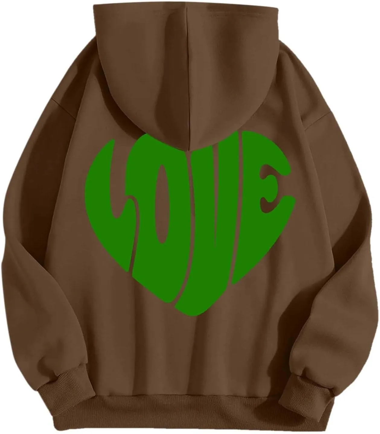 Women's Hoodies Heart Print Graphic Long Sleeve Oversized Sweatshirts Drawstring Pullover Top with Pockets