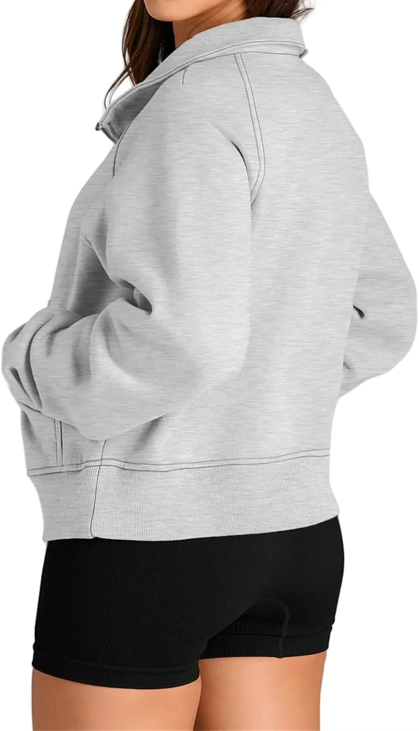 Womens Hoodies Oversized Quarter Zip Pullover Cropped Fleece Sweatshirts with Pockets Fall Clothes Thumb Hole