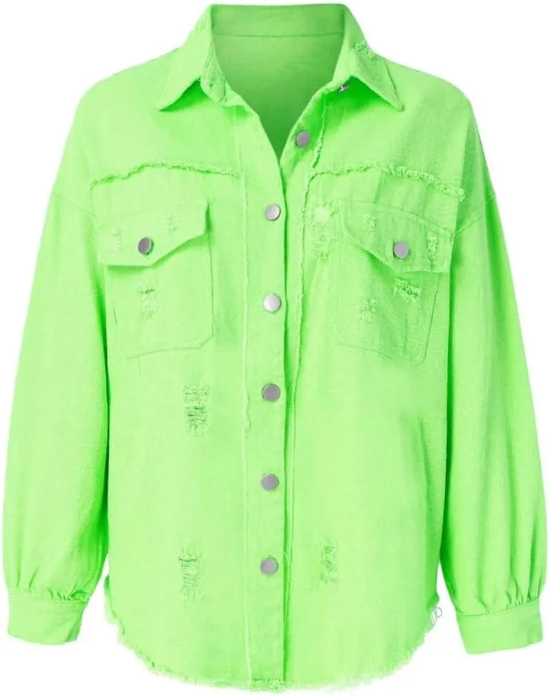 Women's Jean Jacket Oversized Boyfriend Button Up Long Sleeve Split Denim Jackets