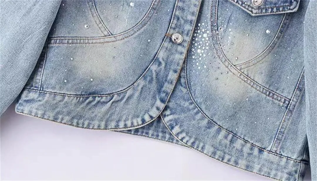 Women's Jeans Coats Crop Short Sequin Denim Jackets