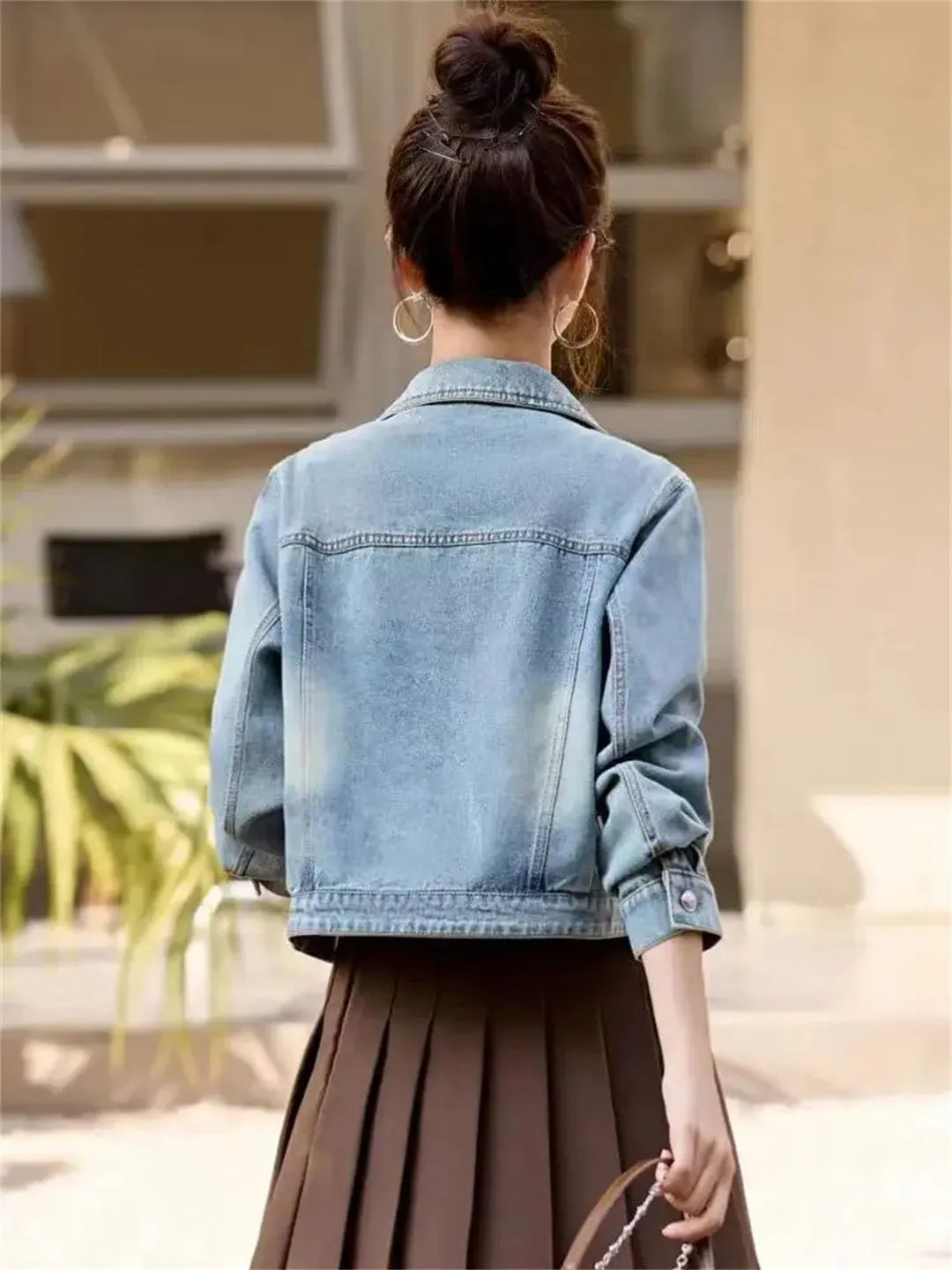 Women's Jeans Coats Crop Short Sequin Denim Jackets