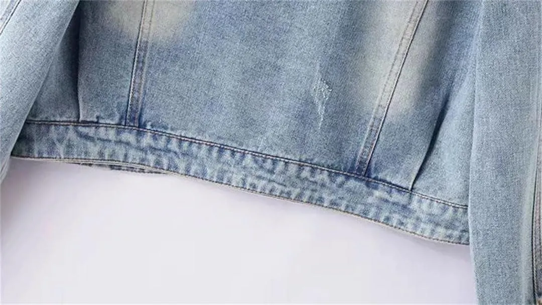 Women's Jeans Coats Crop Short Sequin Denim Jackets