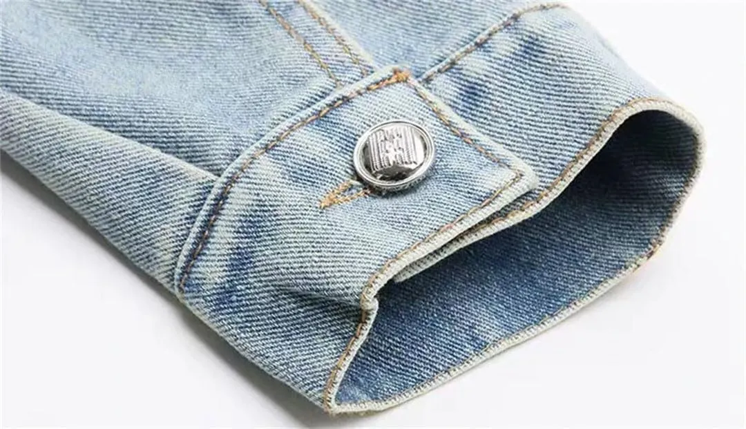 Women's Jeans Coats Crop Short Sequin Denim Jackets