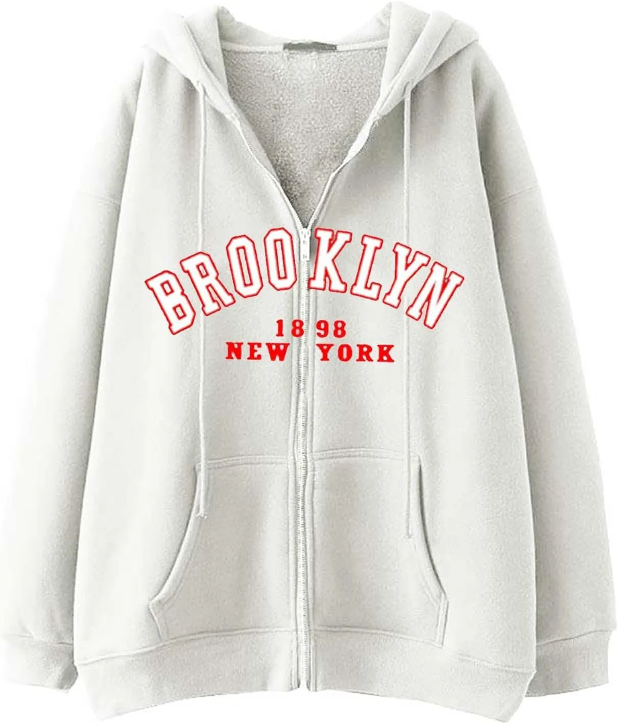 Women's Letter Print Sweatshirts Long Sleeve Zip Up Oversized Hoodie Casual Graphic Sporty Aesthetic Tops with Pockets