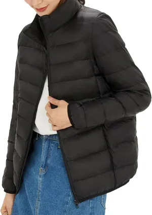 Women's Light Down Jacket 2023 Classic Style Stand-Up Puffer Solid Color Thermal Coat Dressy Casual Comfort Packable Jacket